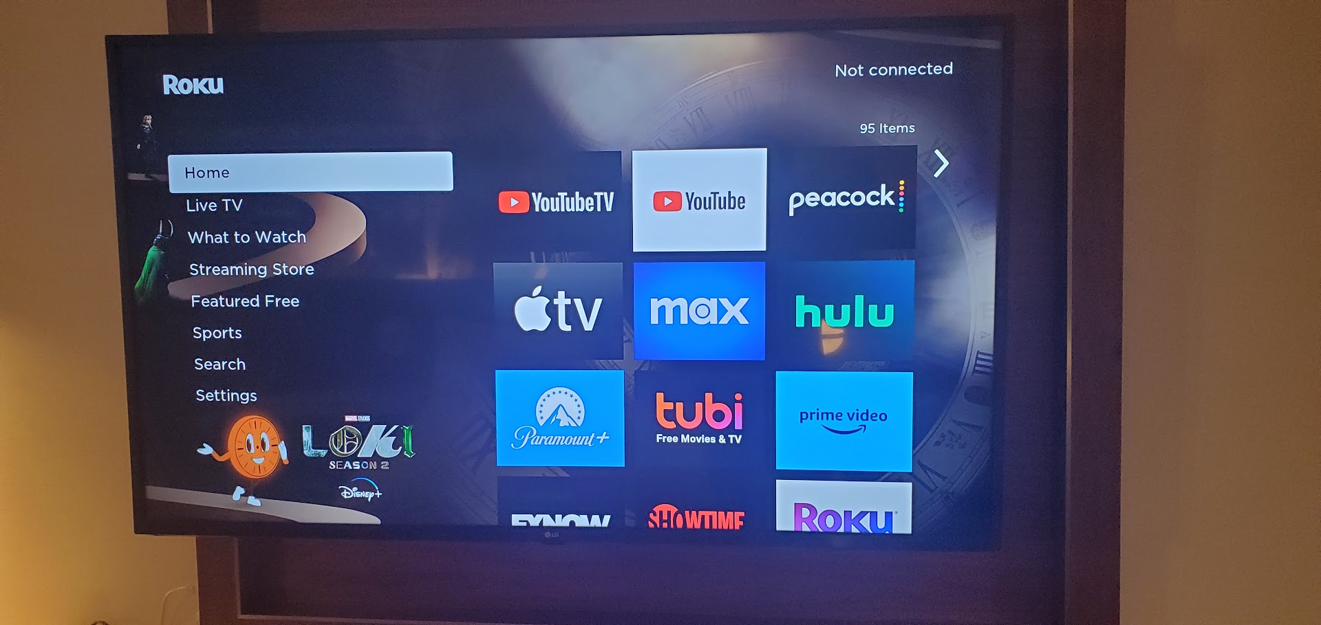 Roku Home Screen Active on Marriott In-Room Television