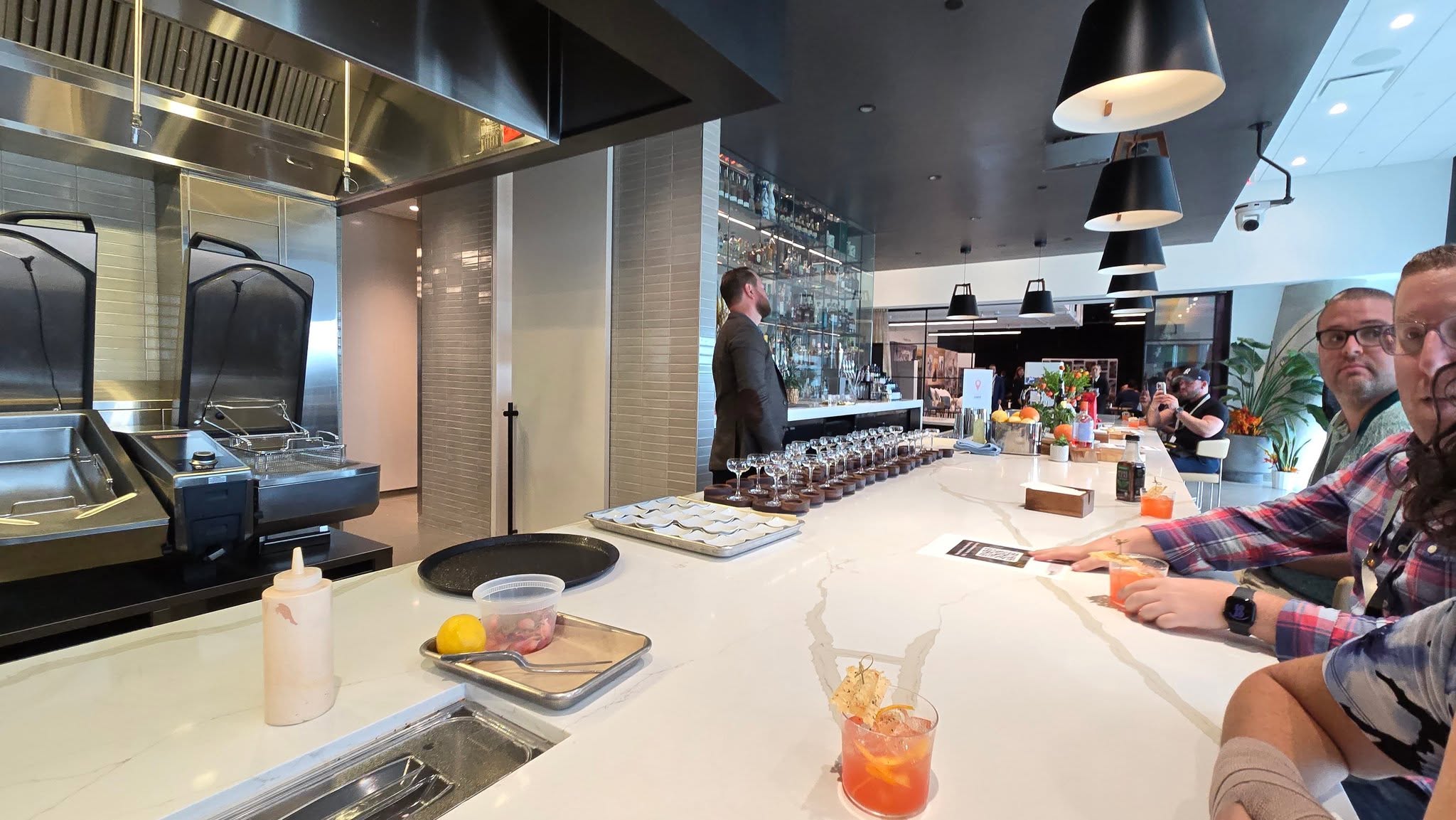 Corporate Cocktail Tasting Counter and Glassware Setup