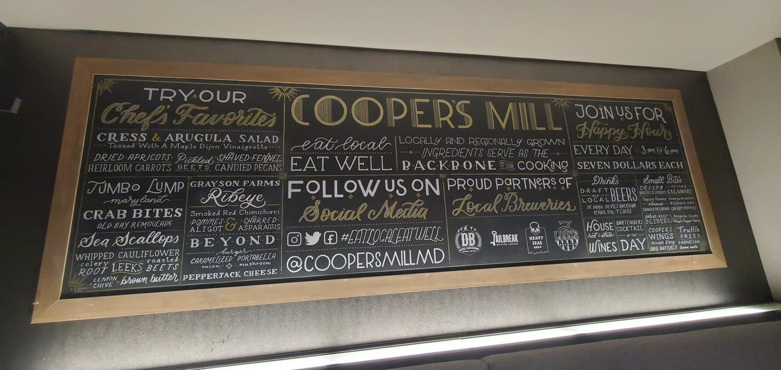 Bethesda Marriott Coopers Mill restaurant chalkboard menu board