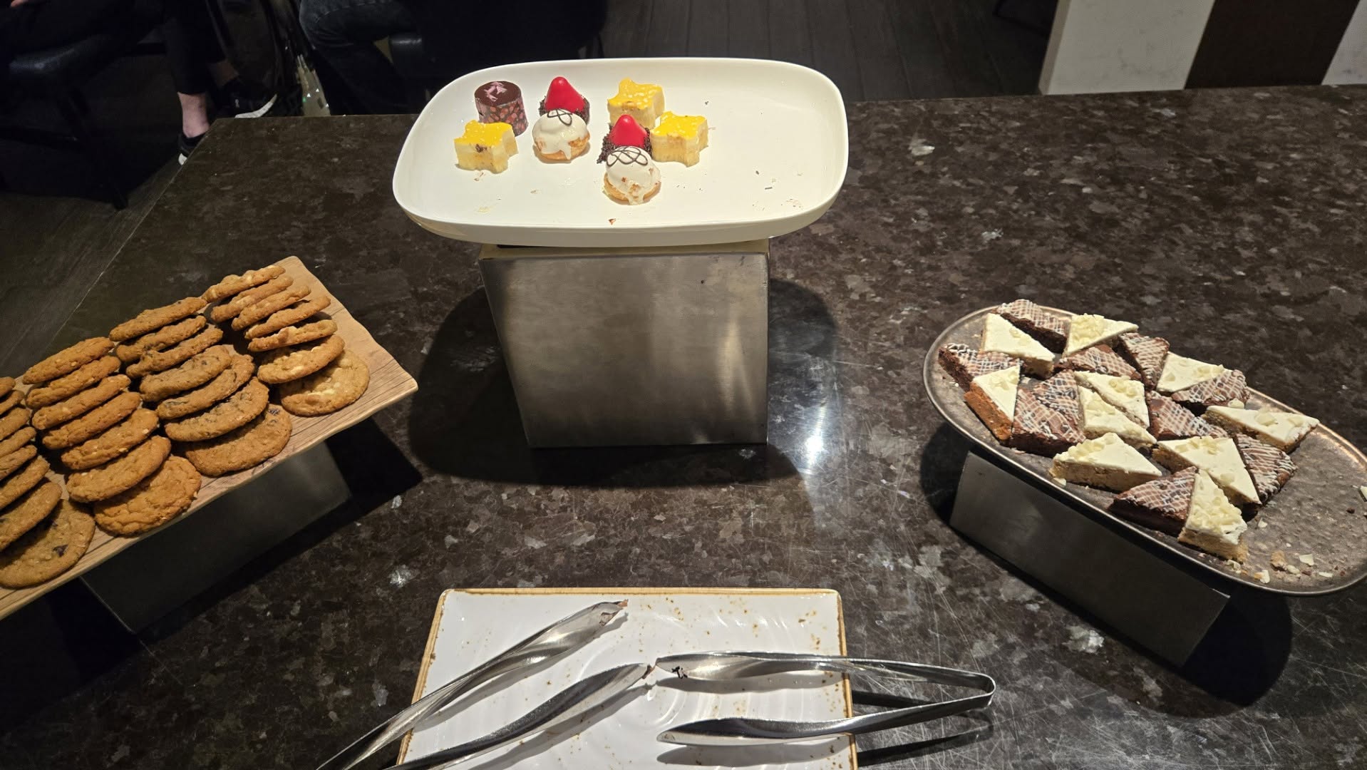 M Club dessert spread: fresh baked cookies, brownies, and mini tarts