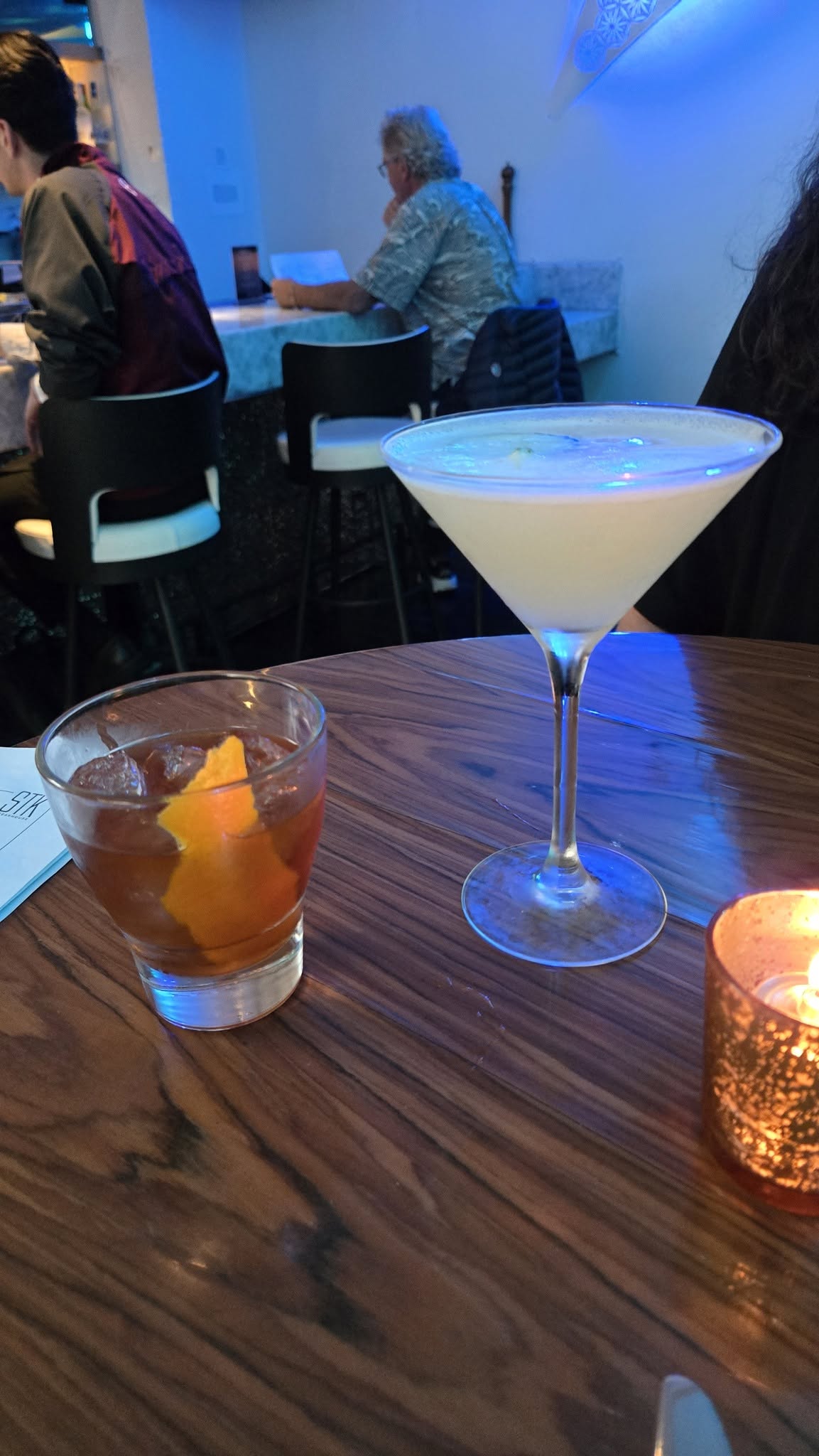 Craft cocktails: Cucumber Stiletto coupe and Old Fashioned on the rocks
